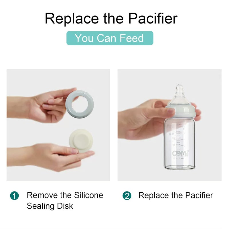 COMI Wide Neck Glass Breastmilk Collection n Storage Bottle, 4 Packs, 6oz with Screw Ring Sealing Disk; Re-markable Sealing Disc. BPA Free, Fits Breast Pumps & Nipples (4 Gray Lids) - Image 4